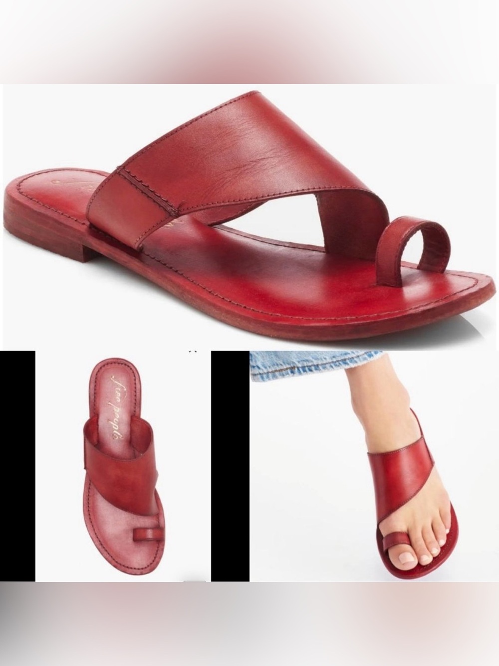 Free People Red Leather Sandals Shoes 38